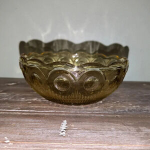 60s Vintage Bartlett Collins Amber Glass Manhattan Pattern Luncheon Bowl